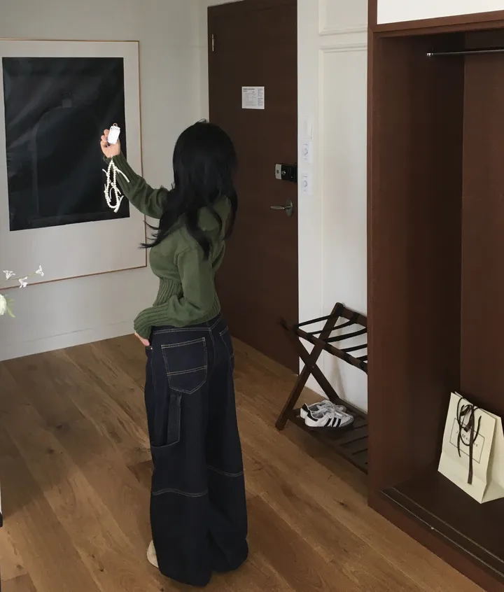 [간절기신상/허리잘록!] 데일리 투웨이 카라넥 하이넥 세미 크롭 니트 집업 상세 이미지 23