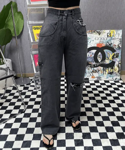 흑청 컷팅 와이드진 (S/ M/ L)