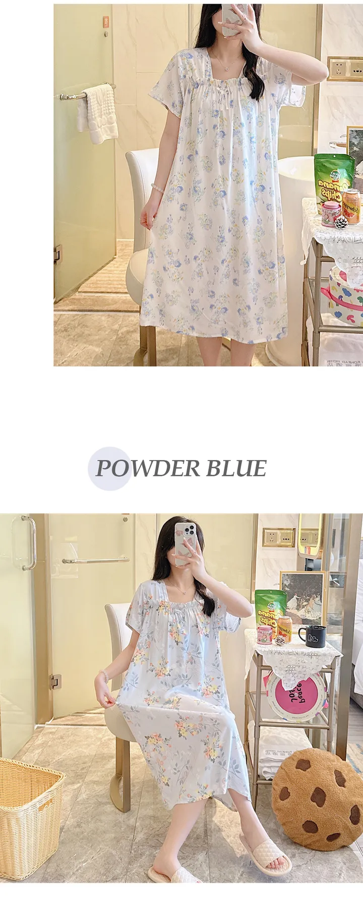 러블리 플라워패턴 홈웨어 💐 꽃무늬 앞셔링 반팔원피스 여름파자마 잠옷선물 CW루체 상세 이미지 10