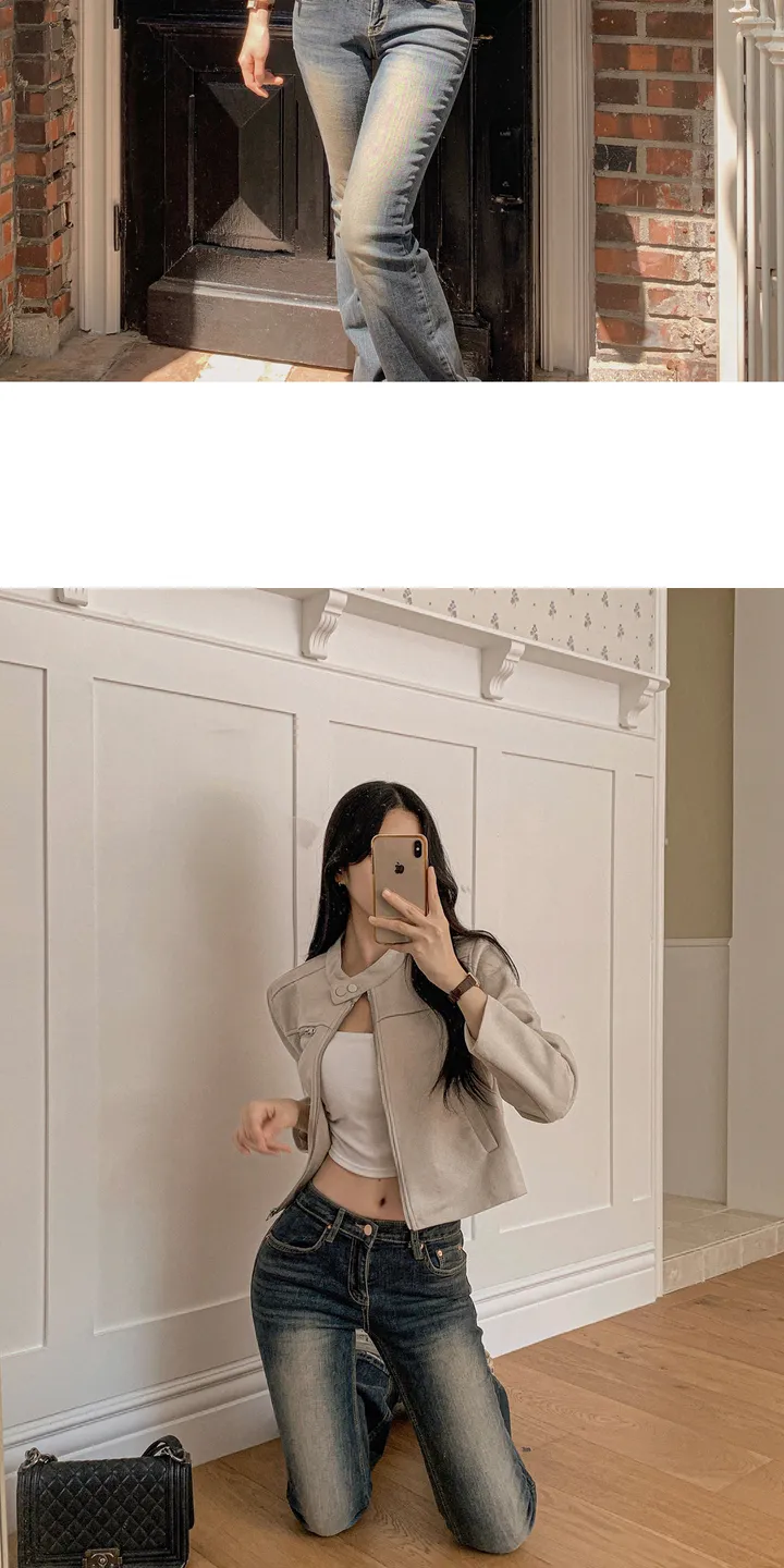 [가성비갑/강력추천🤎] 웬디스 노카라 스탠다드 포켓 반 하이넥 스웨이드 세미크롭 긴팔 점퍼 자켓 상세 이미지 25