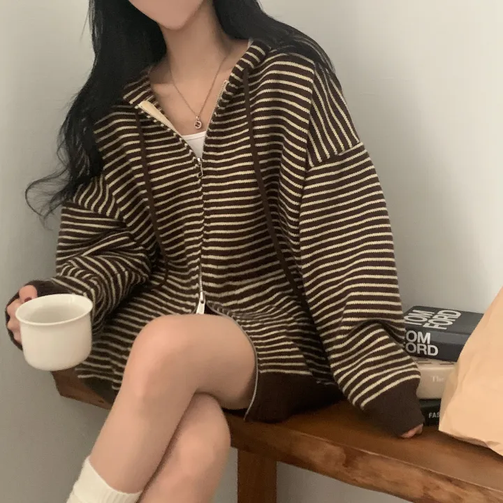Made [투웨이,도톰] 빔블 루즈핏 스트라이프 후드 니트 집업, 가디건 - 4color 상세 이미지 15