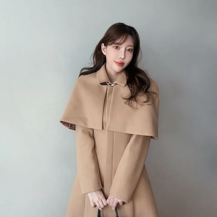 *탈부착가능* 케이프 망토 플레어 롱코트 (2color) / 하객룩 데이트룩 오피스룩 면접룩 상견례룩 파티룩 연말룩 데일리룩 상세 이미지 3