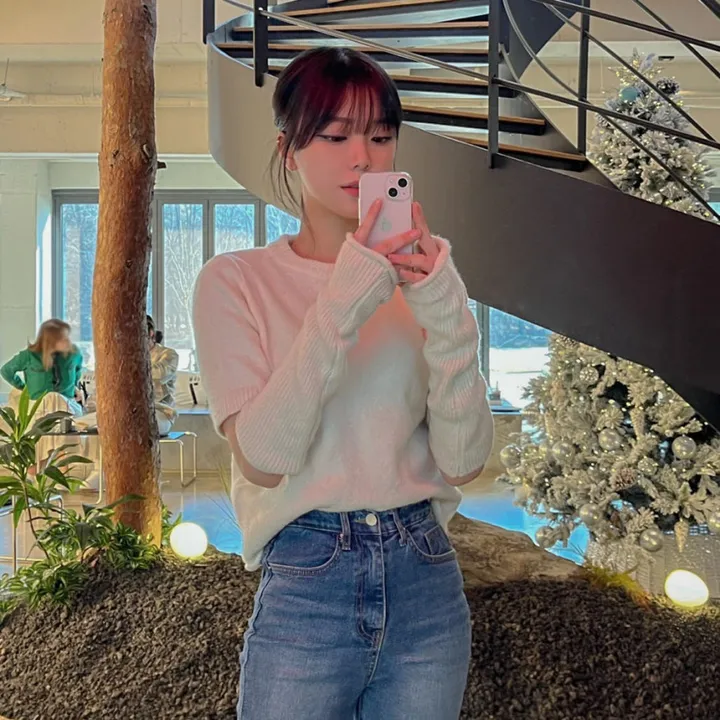[워머SET/재진행‍🔥] 러블리 보들 울 핸드 워머 니트 세트 루즈핏 트임 반팔 니트티 라운드넥 토시 니트투피스 상세 이미지 22