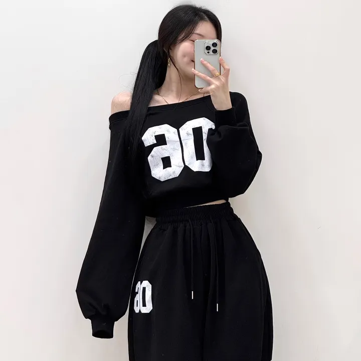 *여름버전추가!*[핏대박템/아방핏] 허리잘록! 나염 시보리 입술넥 언발 오프숄더 크롭 맨투맨+밴딩 하이웨스트 와이드 롱팬츠 트레이닝 세트 투피스 셋업 3color 상세 이미지 21