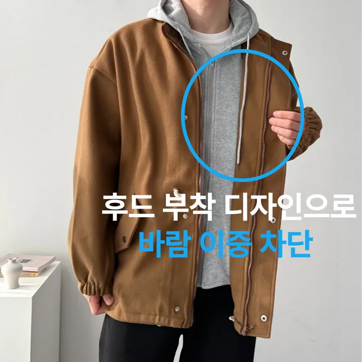 가을 겨울 오버핏 하프 코트 미니멀 빅사이즈 아우터 후드레이어드오버핏코트 상세 이미지 4