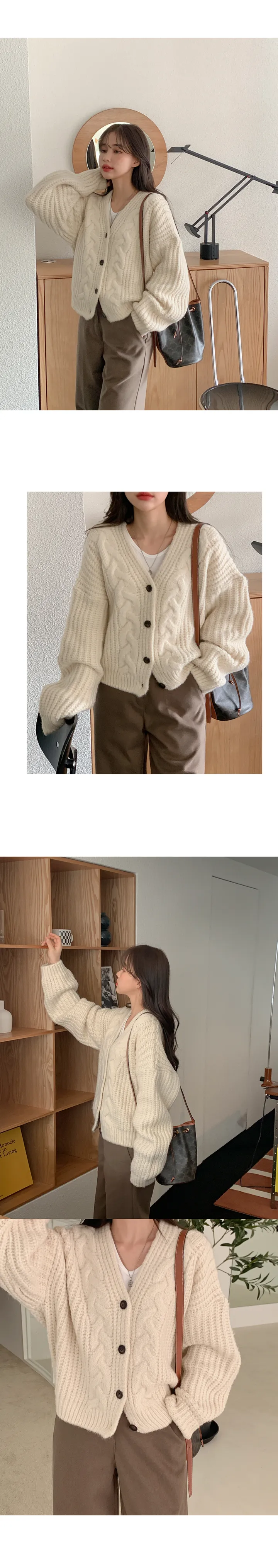[고퀄리티/울소재]베어링 도톰 울 크롭 가디건 (4color) 상세 이미지 7