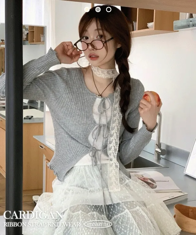 [리본스트랩ෆ허리쏘옥ෆ부드러워요]리제 여리 슬림핏 리본 트임 골지 니트 가디건 3color 상세 이미지 6