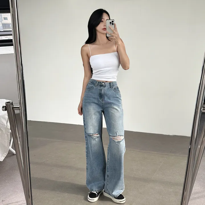 당출🚀[숏/기본/롱ver💙] 하이웨스트 히든밴딩 워싱 구제 데미지 찢청 롱 와이드 데님팬츠 5color 상세 이미지 66