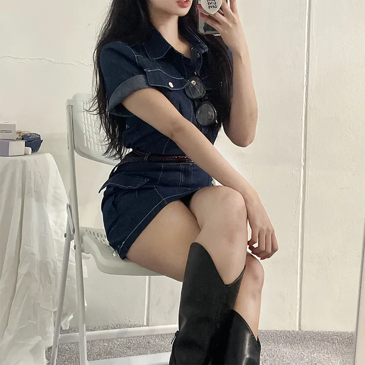 [남방+스커트 SET] 스킬 데님 반팔 남방 셔츠 + 데님 카고 스커트 투피스 세트 (단품or세트구매/2color) 상세 이미지 27