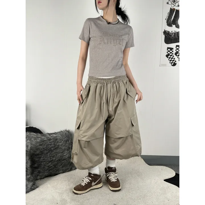 ★BEIGE 4/25 출고예정★[UNISEX]더블 포켓 커버 포인트 유니크 핀턱 카고 코튼 루즈 스트링 버뮤다 하프 팬츠(4color) 상세 이미지 14