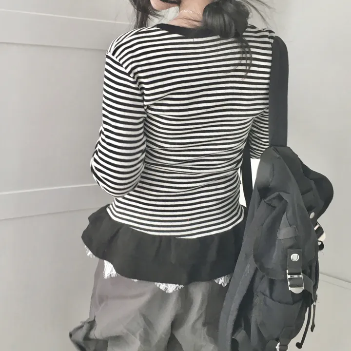 [하트단추🖤/스카시 펀칭] 말라핏 스트라이프 프릴 가디건 상세 이미지 21
