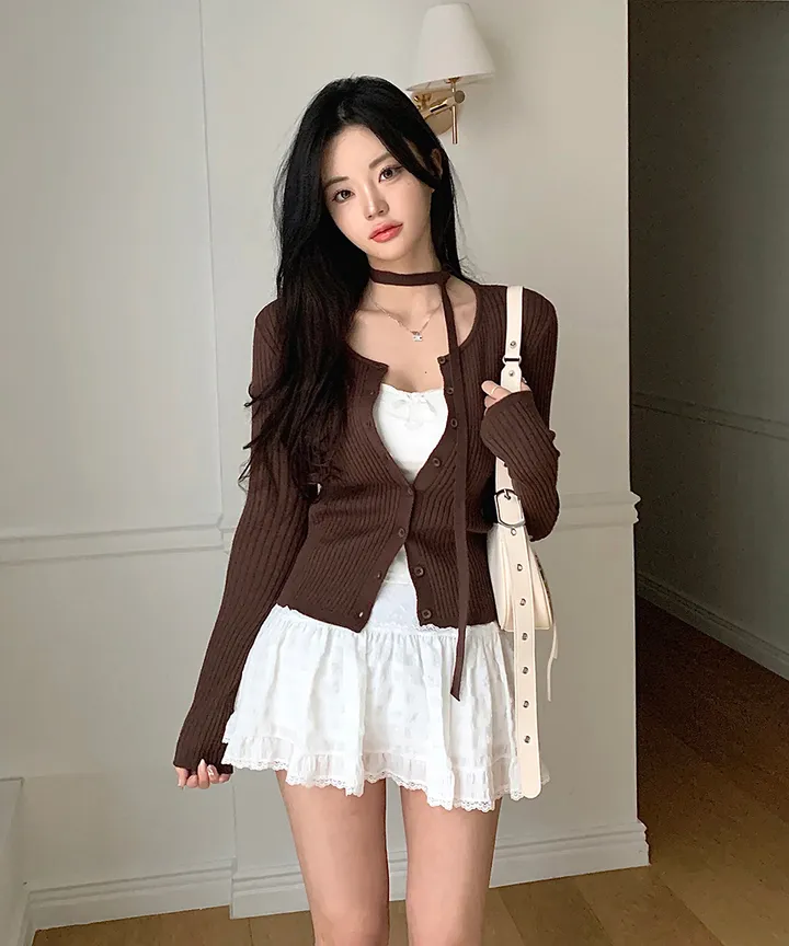 [초커타이set 💗] 몰린 초커 타이 세트 골지 니트 가디건 봄 가을 데이트룩 / 긴팔가디건 긴팔니트 데일리룩 하객룩 클래식블랑 상세 이미지 3
