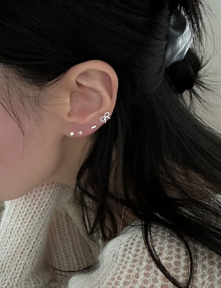 [925silver/4set] charlotte 리본 진주 큐빅 볼 925실버 피어싱세트 상세 이미지 3