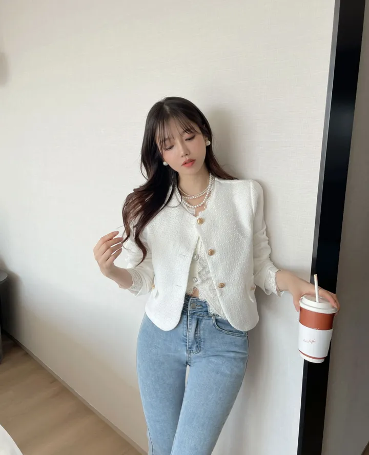 샤르망 노카라 트위드 골드 버튼 자켓 상세 이미지 14