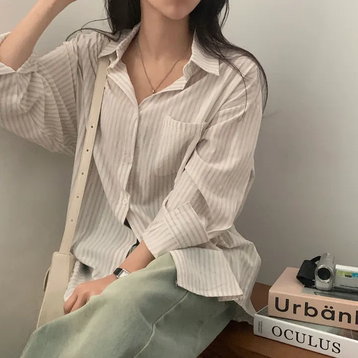 [한여름까지~/오버핏✨] 허니 스트라이프 코튼 포켓 오버핏 셔츠,남방 - 3color 상세 이미지 29