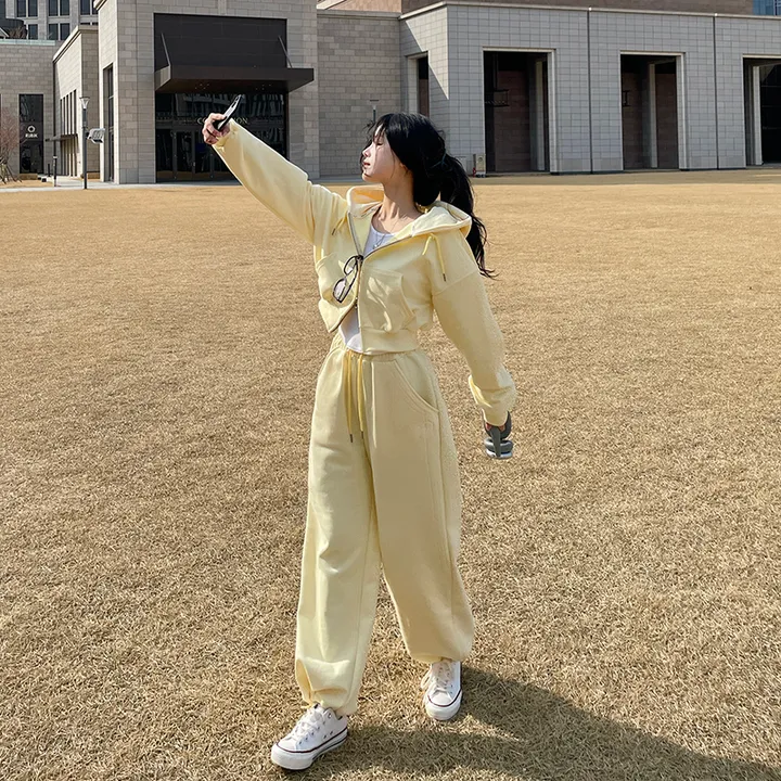 [MADE/허리잘록!][고퀄보장] 데이지 크롭 후드집업+롱 와이드팬츠 set 봄트레이닝 데일리추리닝 상세 이미지 17