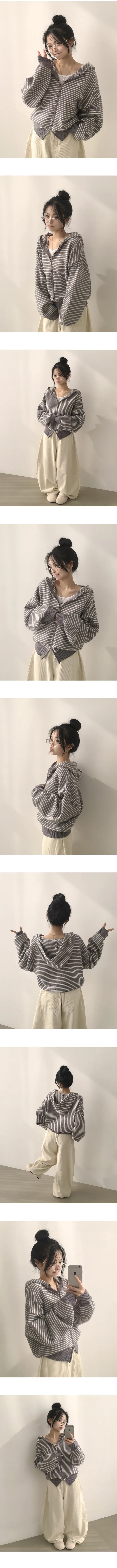 [new컬러/왕폭닥🐰/귀여움가득] 보호본능 아방핏, 스트라이프 단가라 실버 와펜 펜던트 투웨이 루즈핏 울 후드집업 니트가디건 (4color) 상세 이미지 2