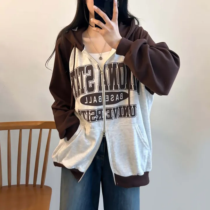 오늘출발🤎 [오버핏/투웨이~] 스테이트,오버핏 레터링 투웨이 배색 후드 집업 [4color] 상세 이미지 43