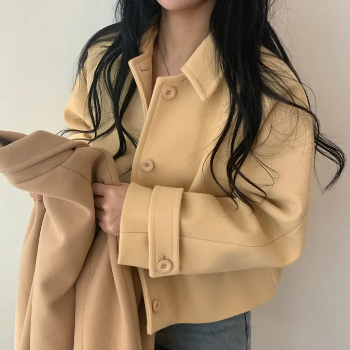 봄가을 크롭재킷 오버핏 아이보리 블랙 싱글버튼 숏코트 상세 이미지 10