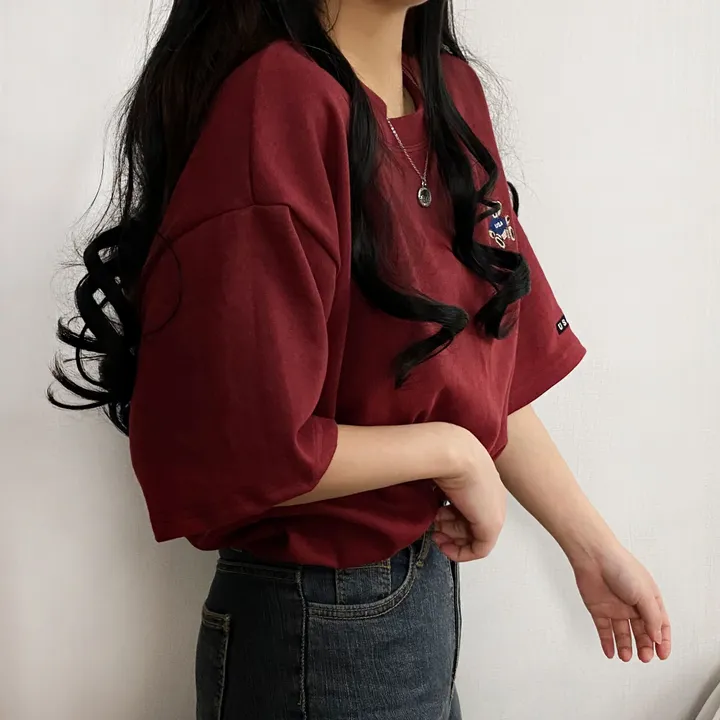 [예쁨/데일리] 베어 라벨 자수 오버핏 반팔티T 상세 이미지 3