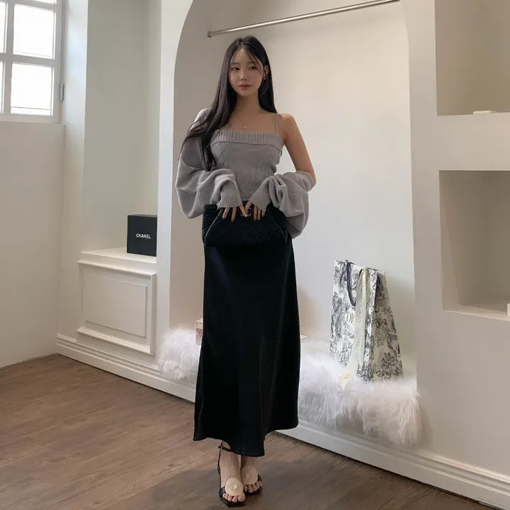 [찐애정템ㅠ고퀄버전*나시볼레로setෆ부유방삭제핏] 빈츠 꽈배기 끈나시 + 루즈핏 긴팔 볼레로 세트 니트 탑 나시 크롭 볼레로 가디건 스판 긴팔 투피스 세트 봄 가을 데일리룩 데이트 상세 이미지 31