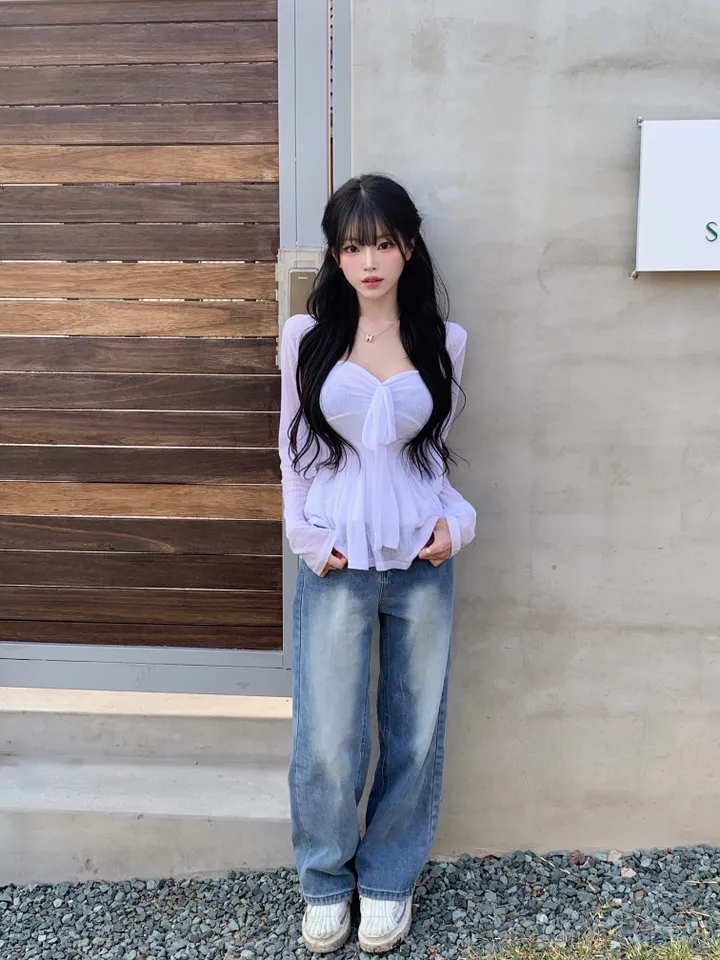 [무조건강추/여신핏💗] 프릴 리본 나시 블라우스 가디건 투피스 세트 상세 이미지 6