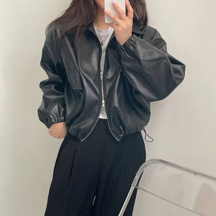 [투웨이/고퀄리티]레더 스트링 카라 크롭 라이더 숏자켓 3color 상세 이미지 28