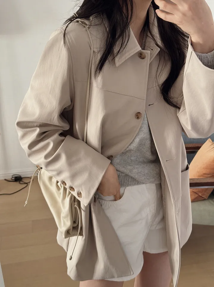 [✨웰메이드/무채색] 낫베이직 하프 트렌치코트 - 2 color (SLOWMADE/자체제작/소장가치/탄탄핏/세미루즈핏/디테일) 상세 이미지 4