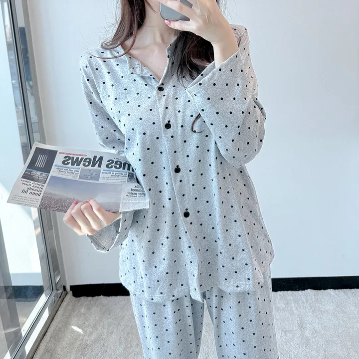 그레이 도트 땡땡이 가디건 긴팔 봄 여름 간절기 파자마 잠옷 세트 #B.Night 촬영용잠옷/공주잠옷/생일선물/유튜브 #8232 상세 이미지 7