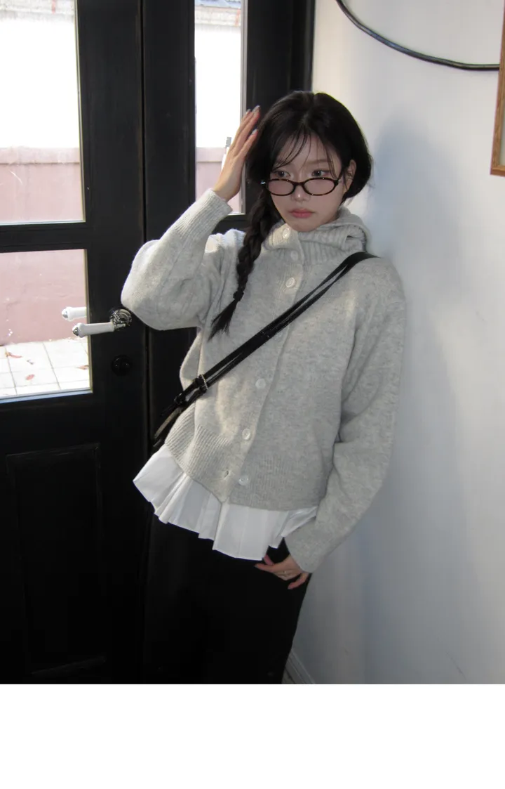 [데일리/빈티지🖤] 모루카 후드 버튼 하이넥 니트 가디건-5color 상세 이미지 7