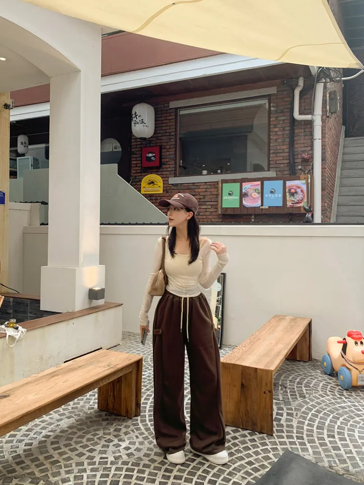 기모추가🔥[인생핏✨2way] 허리밴딩 비조 트레이닝 와이드 팬츠 투웨이 스냅버튼 절개 하이웨스트 롱 일자 츄리닝 바지 하의 체형커버 코튼 면 Y2K 공항룩 봄 간절기 9col 상세 이미지 27