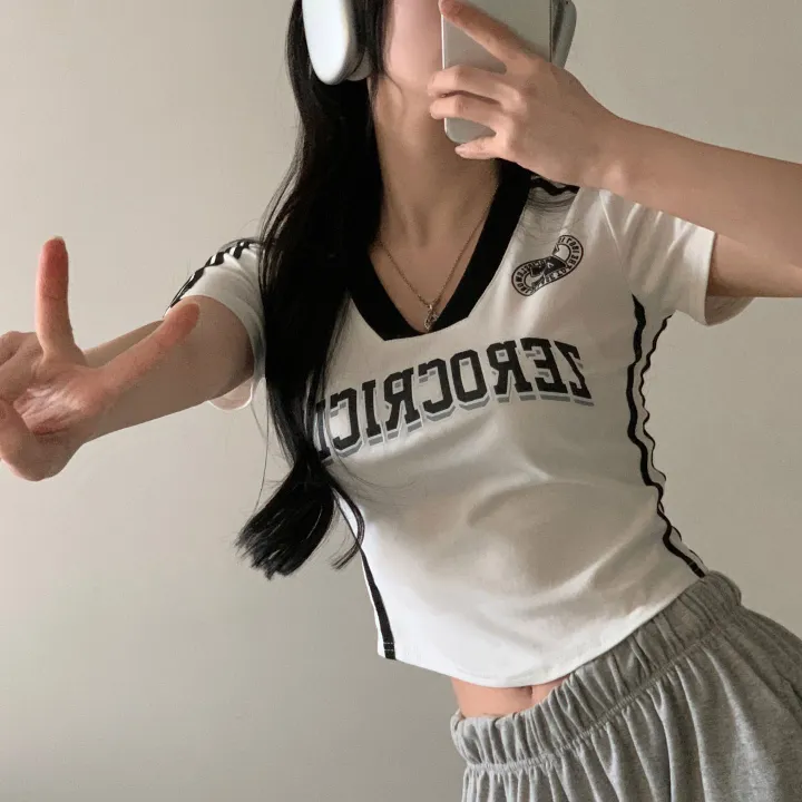[찐만족도100%🤍] 블록코어 져지 배색 레터링 스트릿 크롭 반팔티셔츠 - 6color 상세 이미지 15