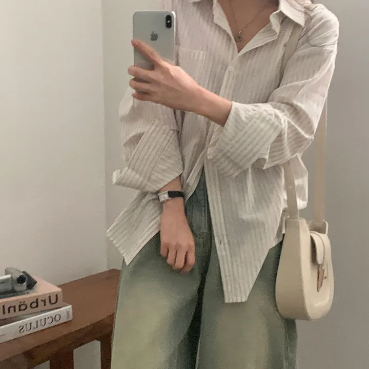 [한여름까지~/오버핏✨] 허니 스트라이프 코튼 포켓 오버핏 셔츠,남방 - 3color 상세 이미지 33