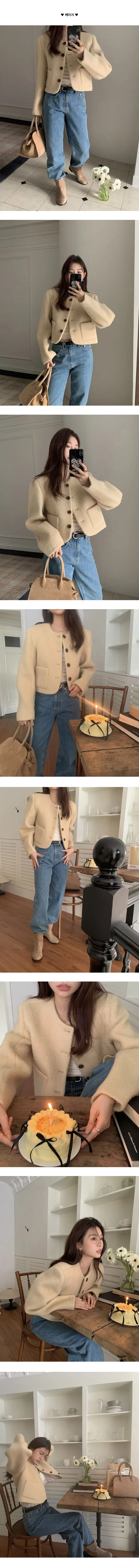 모헤어자켓 브러쉬 부클 노카라 숏 울코트 상세 이미지 4