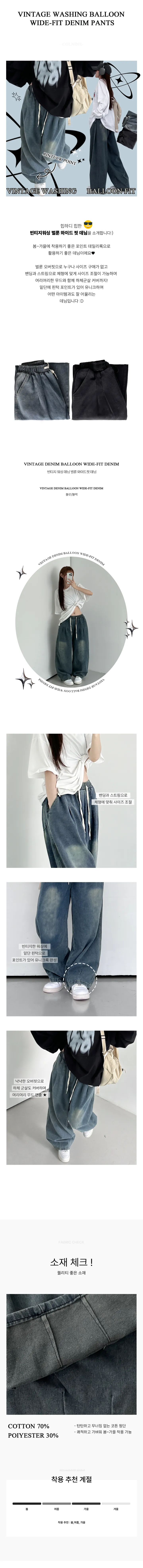 [힙무드/유니크핏] 빈티지데님 밑단핀턱 벌룬 와이드핏 밴딩 청바지 747627 상세 이미지 1