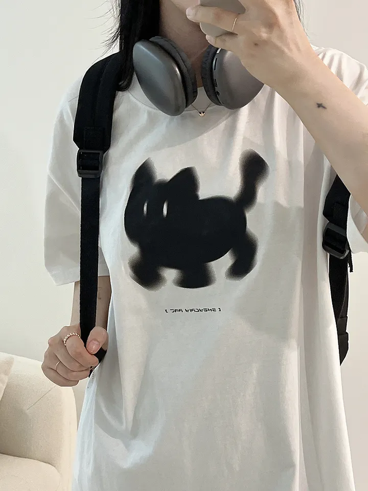 🖤[당일출고/남녀공용]🖤 고양이 캣 빅사이즈 박시핏 루즈핏 오버핏 박시티 반팔 티 티셔츠 여름 면티 커플티 커플룩 커플 커플잠옷 순면 잠옷 파자마 상하세트 체크바지 프리미엄 무 상세 이미지 16