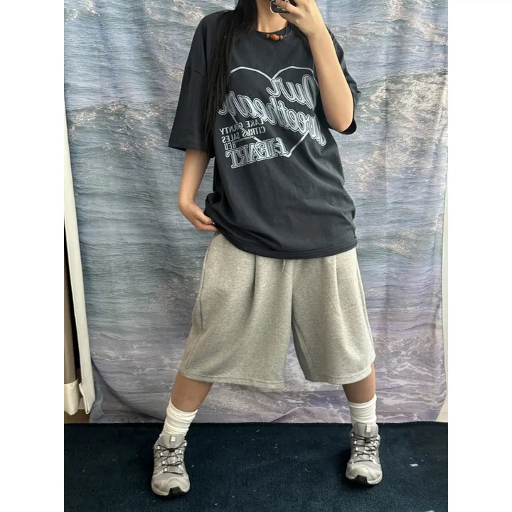 [UNISEX/기획특가/소장추천!/3size!]사이드 폴드 핀턱 포인트 루즈 와이드 벌룬 버뮤다 하프 트레이닝 팬츠(2color) 상세 이미지 45