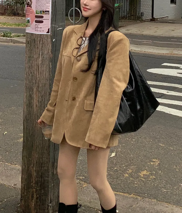 *찐고퀄[핏보장] 왕보들 스웨이드 루즈 카라 버튼 클래식 전체 안감 자켓-2col 상세 이미지 32