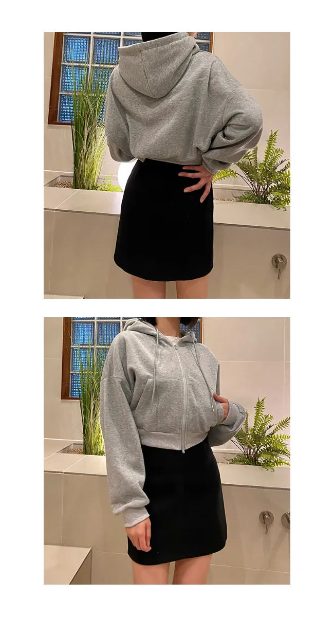 [주문폭주]언더립 기모 오버핏 크롭 투웨이 후드 숏 집업 점퍼(블랙/그레이/차콜) 상세 이미지 15