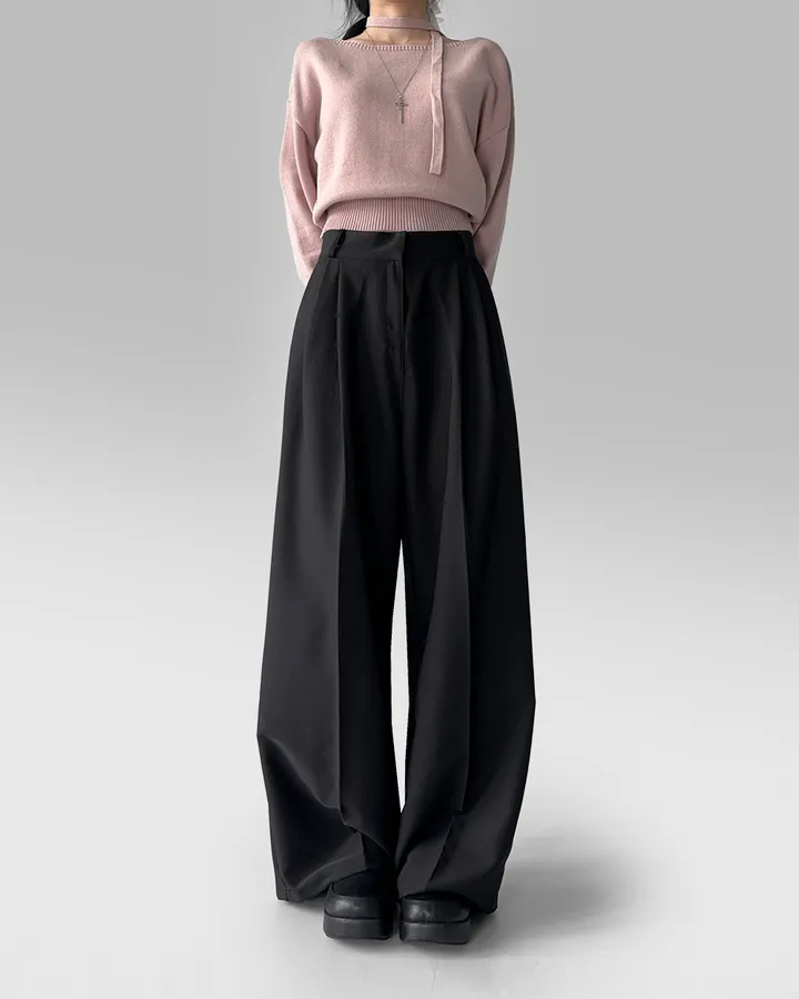 [~3XL/2기장] 르네상스 모더니즘 더블 핀턱 통 와이드 루즈핏 슬랙스 긴바지 롱팬츠 상세 이미지 30