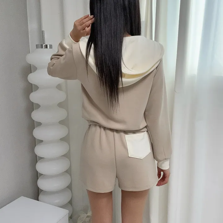 *꾸안꾸, 원단최고* 투웨이 배색 후드집업 반바지 트레이닝 세트 투피스 상세 이미지 19