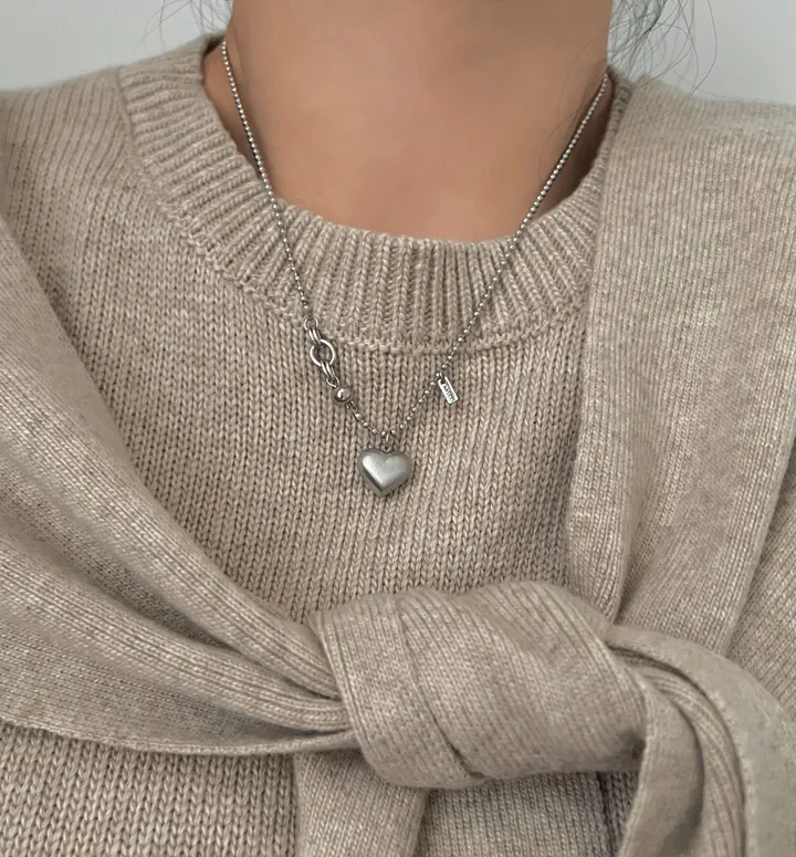 hno 무광 스지 하트 볼 군번줄 레이어드 숏 목걸이 상세 이미지 23
