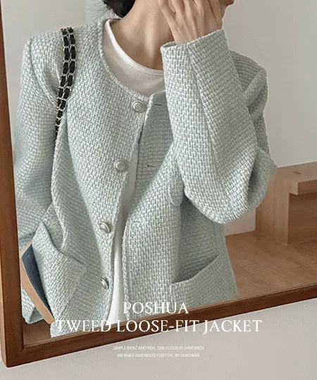 [制作]ポシュアツイードルーズフィット ジャケット 86278ビッグサイズの女性衣料品