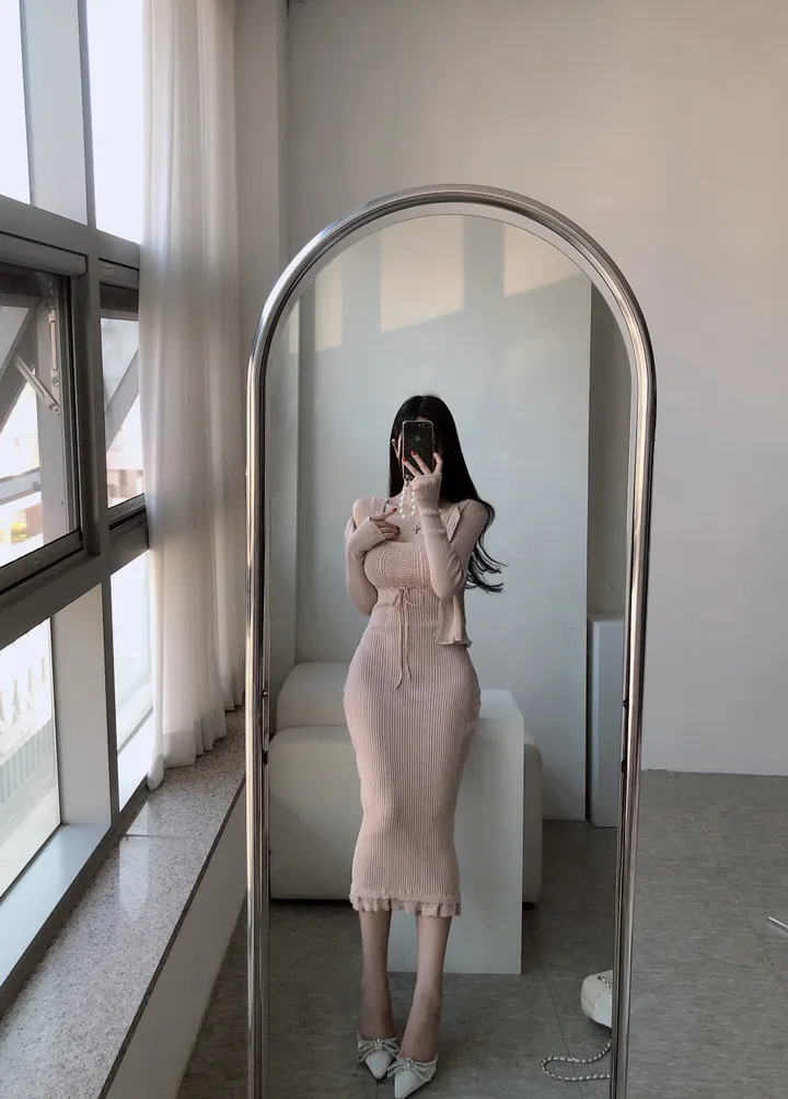 *당일* 로셸 뜨개 프릴 롱원피스 가디건 세트 2color 상세 이미지 6
