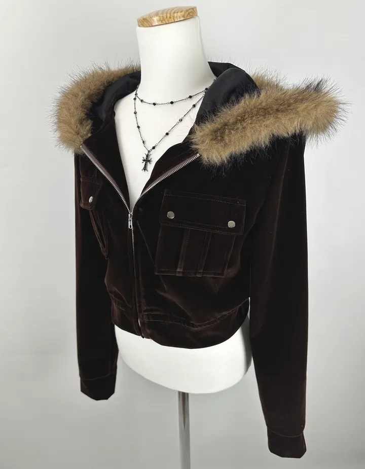 velvet fur hood  jacket- 벨벳 퍼 후드 자켓 2color (힙, 스트릿, 유니크, 크롭, y2k, 빈티지, 퍼, 집업, 후드집업) 상세 이미지 28