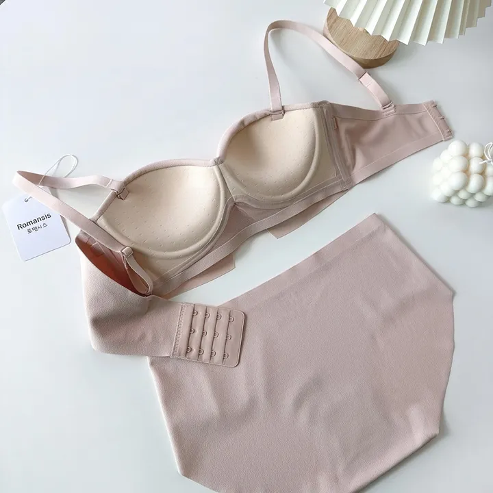 볼륨업 하프컵 반컵브라 심리스 뽕브라 노와이어 편한 오프숄더 튜브탑 A컵 AA컵 여름 끈없는 브라탑 팬티 속옷 세트 상세 이미지 35