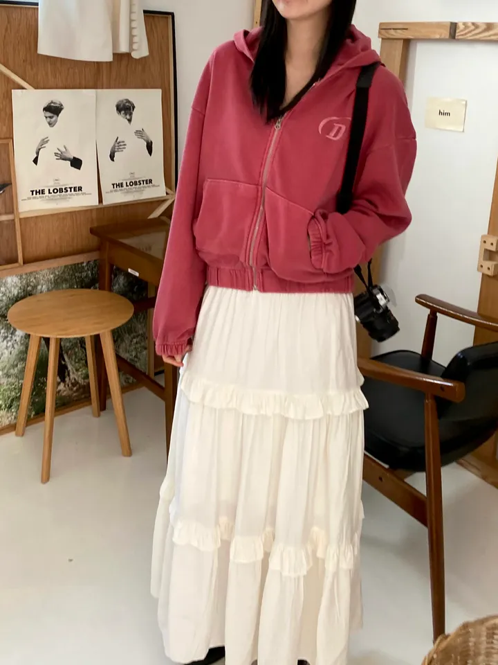 [💖봄신상/여리여리/💖피그먼트]헤븐 시보리 크롭 아방핏 루즈핏 자수 여친룩 꾸안꾸 후드 집업 상세 이미지 21