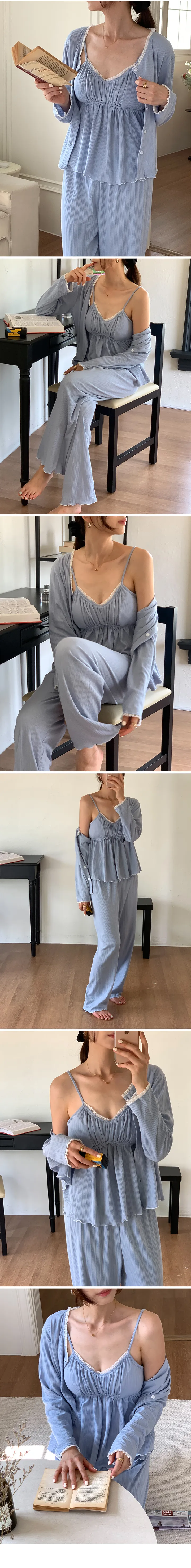 [캡내장💖8종] 가디건+나시 상하세트 파자마 골지 여름 봄 민소매 셋업 면 잠옷 홈웨어 리본 프릴 레이스 캡나시 no.2090 2091 상세 이미지 8