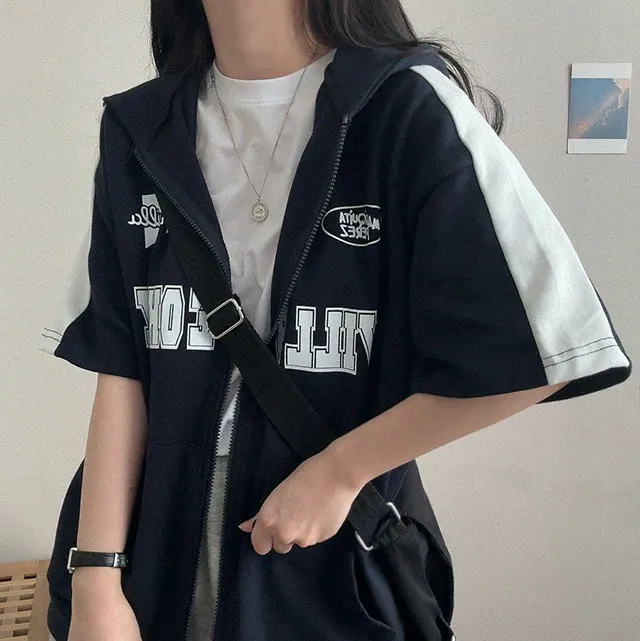 [오버핏!/반팔집업] 핏예쁜, 윌비 반팔 배색 후드집업 (3color) 상세 이미지 12