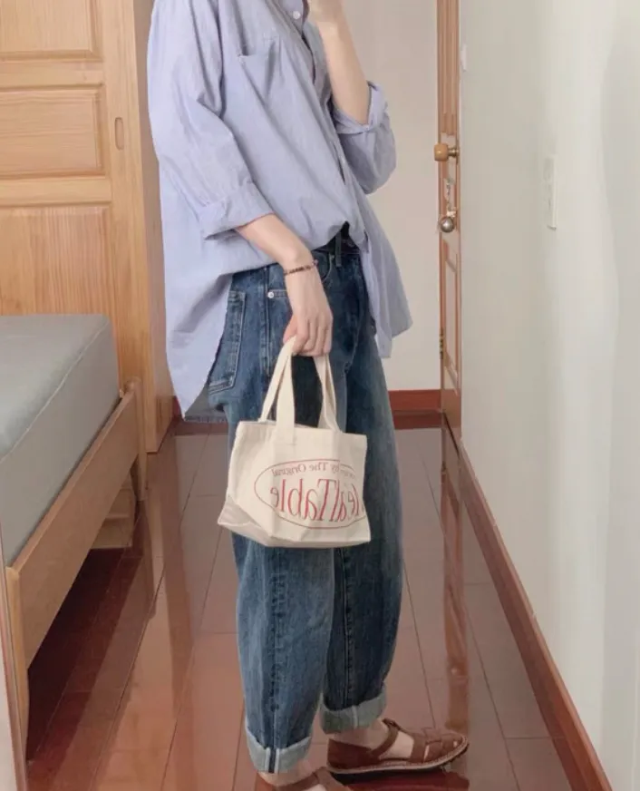 아이보리 레터링 캔버스 워싱면 스몰 미니 에코백 토트백 상세 이미지 6